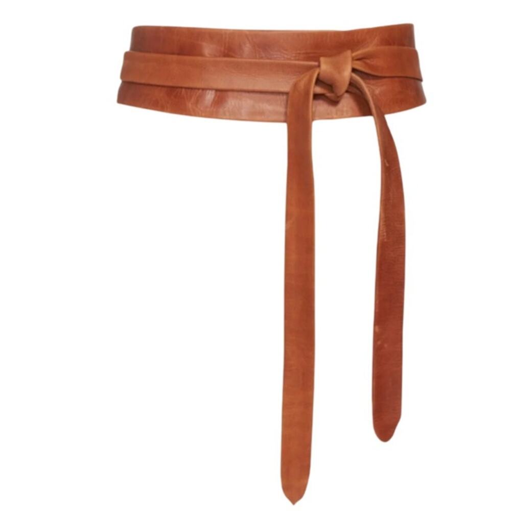 Ada Collection Brown Leather Wrap Belt OS Cognac Timeless Argentinean leather